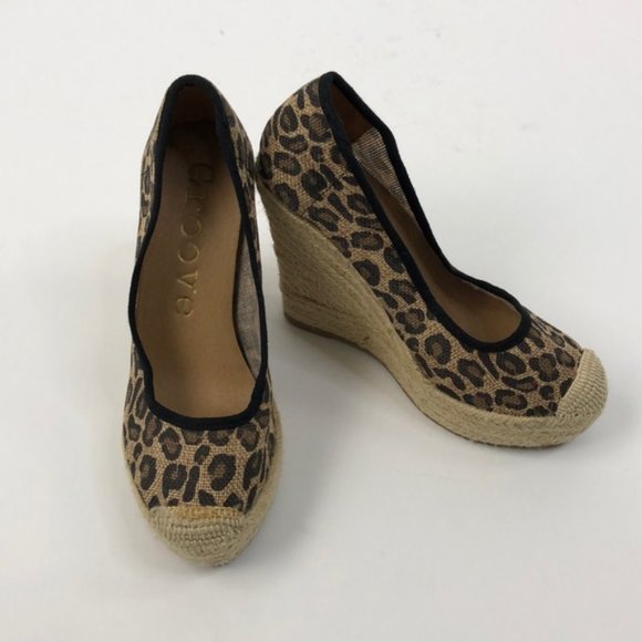 groove Shoes - Groove Woven Leopard Print Wedge Espadrille,8